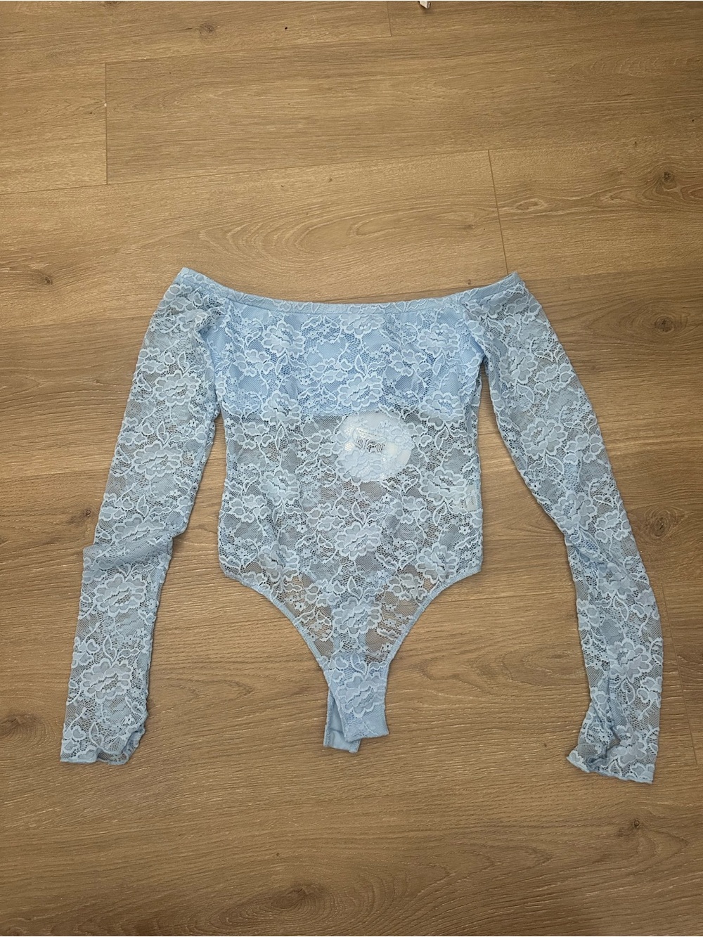 Princess Polly Powder Blue Lace Off-Shoulder Long Sleeve Bodysuit